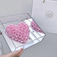 Neue Luxus-Ewigkeitsblume Valentinstag-Geschenk 3D Herzförmige Spiegel-Acryl-Geschenkbox Konservierte Ewige Rose