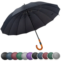 Parapluie de golf semi-automatique à 16 baleines, 27 pouces, en fibre de verre, tissu pongé 280T, avec poignée en bois, simple couche, impression de logo