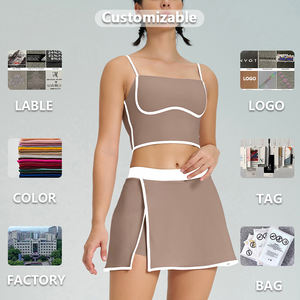 Conjunto de 2 piezas para mujer, ropa deportiva de cintura alta, falda de tenis, Sujetador deportivo de dos colores, Yoga, gimnasio, sin espalda, K4558, venta al por mayor - Product Image 6