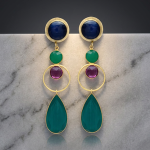 Pendientes Colgantes Hechos a Mano con Piedras Preciosas de Plata, Ónix Verde y Amatista, Chapados en Oro, Estilo Étnico, Bohemio, para Compromiso - Product Image 2