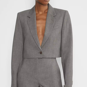 Trajes y Blazers para Mujer: Blazer Entallado de Estilo Urbano, Gris Jaspeado Chic, de Un Solo Botón, con Solapa de Muesca y Corte Recortado, de Cintura Alta - Product Image 2