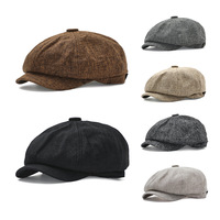 Gorra Octogonal con Visera de Lino Sintético, Estilo Británico Vintage, Unisex, Casual, Delgada, Transpirable, Ajustable, Calidad de Exportación