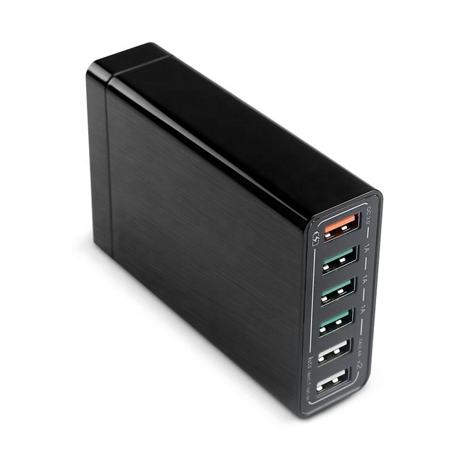 60W 12A 6-Port Universal Electric Desktop USB Power Supply Adapter with PD 3.0 OTP & OVP Protection Fireproof Travel Charger