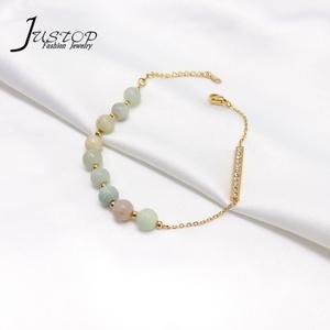 คลาสสิกสีเขียวธรรมชาติหินสแตนเลสลูกปัดชุบทอง18K สำหรับทำเครื่องประดับสร้อยข้อมือปรับได้สำหรับเด็กผู้หญิง - Product Image 4