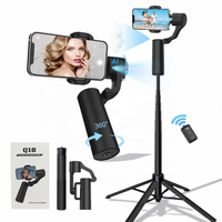 Perche à selfie professionnelle pliable stabilisée 2 axes avec suivi IA du visage, lumière LED et télécommande détachable rotative à 360° pour