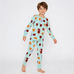 Pyjamas en bambou bio pour enfants, ensembles de pyjamas deux pièces pour enfants, pyjamas personnalisés pour garçons, vêtements de détente pour enfants, pyjamas de nuit - Product Image 4