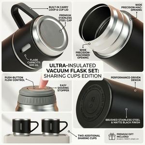 Custom Logo 500ml 17oz Stainless Steel Vacuum Flask Set Double Wall Thermal Bottle Gift Set with 2 Lids and Luxury Gift Box - Product Image 4
