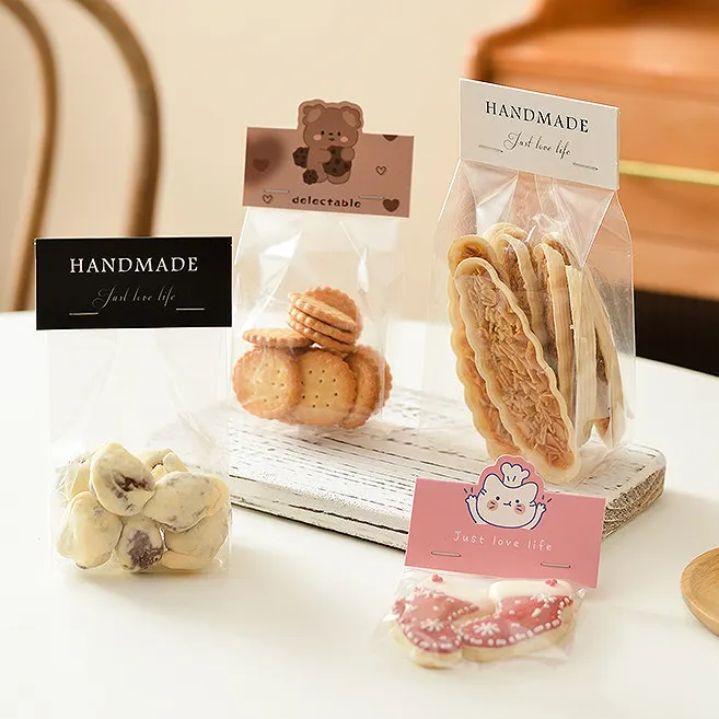 Özel kızılcık nougat tatlılar bisküvi kurabiye hediyeler fırın tatlı şeffaf bireysel ambalaj çantası kova kağıt etiketi