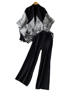 Ensemble tailleur-pantalon élégant pour femme, nouvelle collection automne 2025, <span class=keywords><strong>pull</strong></span> imprimé, <span class=keywords><strong>veste</strong></span> châle tricotée, pantalon taille haute - Product Image 6