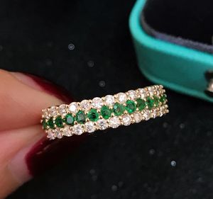 Bague de mariage minimaliste et délicate Xinfly 18K entièrement sertie d'émeraudes vertes et de diamants - Product Image 4