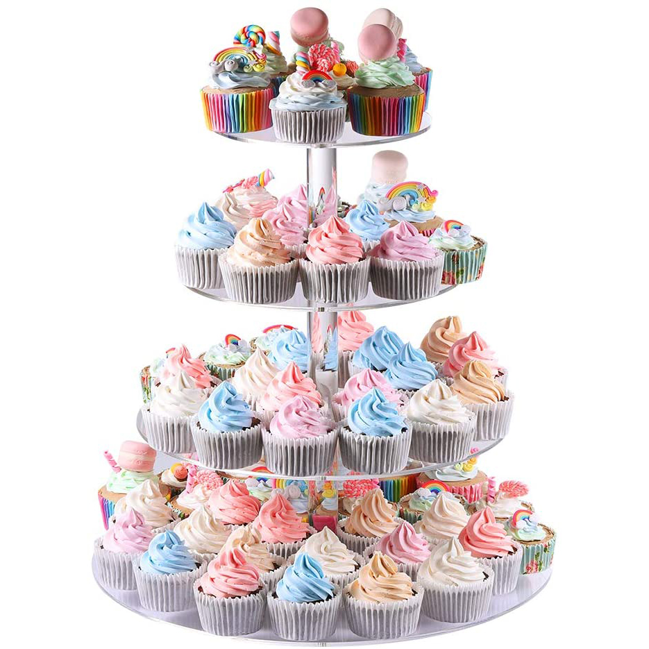 Hot Sale Custom 3 4 5 Tier Acrylic Round Cupcake Stand Serving Tray Dessert Tower Cookie Display Stand for Wedding Party