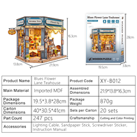 Kit de maison miniature en bois 3D à construire soi-même, thème Salon de thé floral, avec éclairage LED, modèle de construction artisanal, décoration intérieure, cadeau