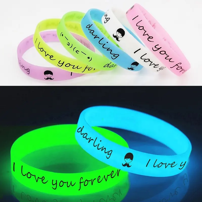 Factory Personalized Ink Injected print embossed glow Custom Logo For Promotional Rubber bracelet Silicone Wristband