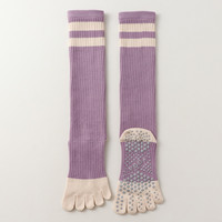Chaussettes de sport professionnelles antidérapantes en tricot respirant et absorbant la transpiration pour femmes et jeunes, montantes jusqu'aux genoux, à 5 doigts, pour Pilates et Yoga