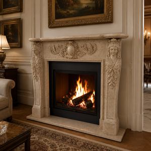 Cheminée en marbre personnalisée, moderne, sculptée à la main, luxueuse, classique, beige crème, avec manteau de cheminée en marbre et cadre de cheminée en marbre - Product Image 5