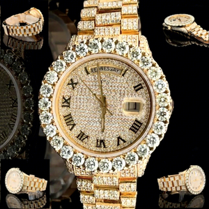 Reloj de Moissanita de 40 mm con Esfera Redonda de Cristal, Resistente al Agua hasta 10 Bares, Correa de Acero Inoxidable y Moissanita con Cierre de Pulsera - Product Image 1