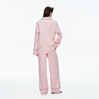 Ensemble de pyjama pour femme bleu doux à manches longues avec masque pour les yeux, en mélange de lyocell et de coton, col à revers cranté, pantalon à jambes larges