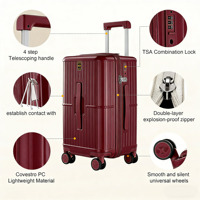 Valise de luxe OEM d'usine, durable, grande capacité, silencieuse, universelle, large, légère, écologique, en PC, avec roulettes et serrure TSA
