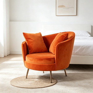 <span class=keywords><strong>Fauteuil</strong></span> d'appoint en velours orange style Mid-Century avec pieds en métal doré, <span class=keywords><strong>fauteuil</strong></span> de détente avec 2 coussins pour chambre, salon, hôpital, certifié BSCI - Product Image 1