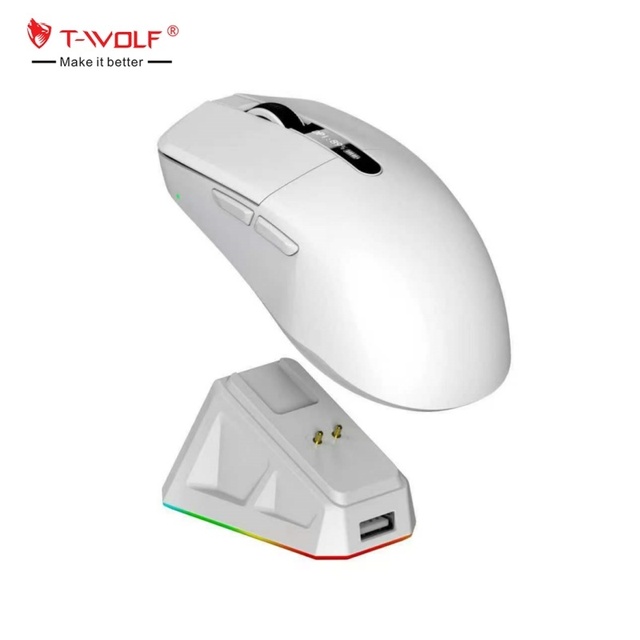 T-WOLF X12 Tri-mode Mouse PAW3311 RGB Wireless Gaming Mouse with Magnetic Charging Base 12000DPI Gaming Mouse for PC/Mac