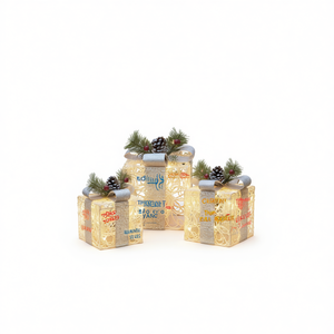 Cajas de Regalo Iluminadas de Navidad en Blanco Cálido, Paquete de 3, 48 LED, Decoraciones Navideñas para Interiores y Exteriores, Funcionan con Pilas, Decoración para Fiestas, Jardín y Hogar - Product Image 1