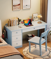 Bureau d'étude double en bois massif avec étagère et tiroirs, table d'ordinateur longue pour bureau à domicile – Vente en gros