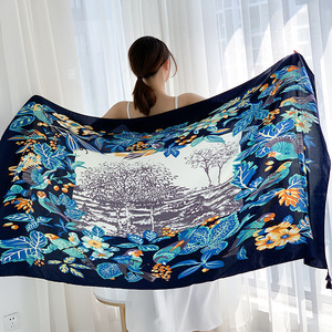 Venta al por mayor de las mujeres de verano largo protector solar versátil poliéster bufandas y chales con patrón de bloqueo de color tela duradera - Product Image 1