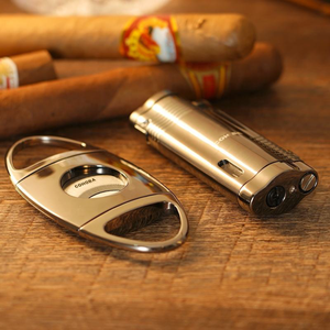 Gran oferta, juego de cortavientos de Metal personalizable con tijeras para cigarros, cortador de doble filo más ligero de tres estrechos - Product Image 2