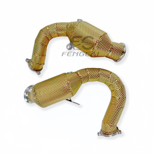 Downpipe ad Alto Flusso per <span class=keywords><strong>Porsche</strong></span> Macan <span class=keywords><strong>Turbo</strong></span> <span class=keywords><strong>S</strong></span> 3.0T 3.6T 2014-2018, Tubi di Scarico con Convertitore Catalitico e Isolamento in Oro - Product Image 2