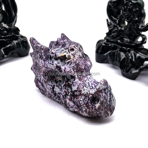 Venta al por mayor de artesanía de cristal natural: Tallados de elefantes de esfalerita morada, piedras sueltas de esfalerita y calaveras de dragón para decoración y regalo. - Product Image 6