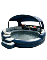 Bar de piscine gonflable de luxe avec auvent, sièges et marchepied, bain à remous extérieur avec étagère à boissons intégrée pour les fêtes d'été dans la cour