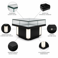 Minimalistische Quadratische Schmuck-Vitrine mit LED-Beleuchtung Glasplatte Anpassbare Aufbewahrungsbasis