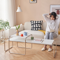 Ensemble de tables basses doubles gigognes minimalistes de style Wabi-Sabi avec cadre en acier inoxydable