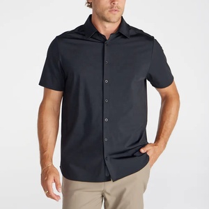 Mùa Hè Tùy Chỉnh Chất Lượng Cao Thêu Logo Trọng Lượng Trung Bình Chính Thức Phong Cách Làm Việc Giản Dị Đồng Bằng Của Nam Giới Ngắn Tay Áo Nút Xuống Áo Sơ Mi - Product Image 4