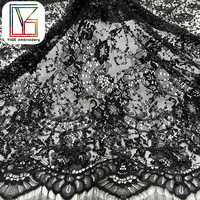 Tissu de dentelle à paillettes de luxe en dentelle française noire de haute couture pour robe de mariée