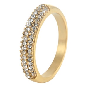 yunnique <b>Titanium</b> Steel <b>Ring</b> Gold Plated Pave Setting Double Row Diamond Band Unisex Engagement Jewelry - Product Image 5