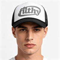 Casquette Trucker Respirante en Mousse avec Logo 3D Imprimé et Corde sur Visière Courbée, Style Motif Lettres sur Visière en Maille