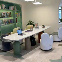 Table enfant style crème pour bibliothèque de maternelle, mobilier multifonctionnel avec blocs de construction et bureau et chaise de lecture