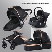 Poussette bébé 3-en-1 à vue haute avec cuir PU, pivotant à 360 degrés, réglable assis-couché, absorption des chocs bidirectionnelle (Modèle AB906)