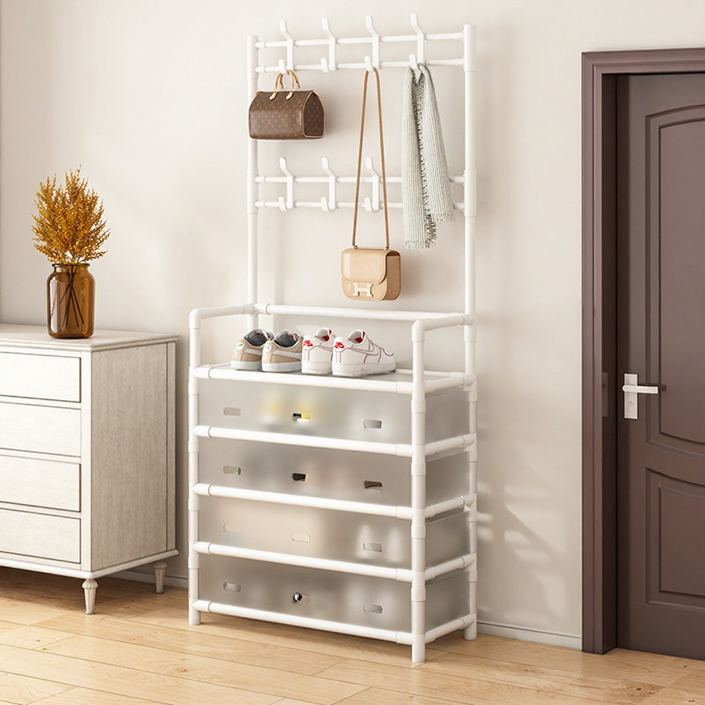 Support à chaussures et à chapeaux amélioré, 5 niveaux, 60 cm, blanc [anti-poussière]