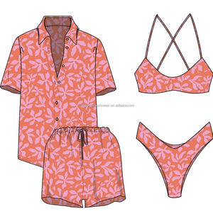 Op Maat Gemaakte Designer Zomer Gym Swim Beach Shirts Shorts Sexy Hawaiiaans 2-delige Set Halterhalslijn Met Dierenpatroon - Product Image 1