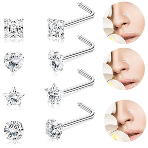 Trâm mũi zircon kiểu chữ L, kiểu chữ S, thẳng, chất liệu thép không gỉ 316L, khuyên mũi, trang sức xỏ khuyên - Product Image 3