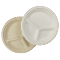 Assiette compostable biodégradable écologique de 10 pouces certifiée LFGB Bagasse durable à 3 compartiments jetable pour le camping
