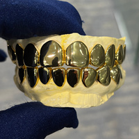 Grilles dentaires personnalisées Hip Hop en argent sterling plaqué or, 8 dents supérieures et 8 dents inférieures, pour dents lisses, certifiées par un tiers, pour hommes rappeurs