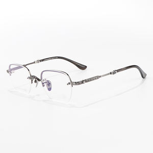Lunettes de luxe de marque argentées et noires à demi-cadre anti-lumière bleue, monture optique de prescription, lunettes de lecture réfléchissantes pour hommes, luxe - Product Image 1