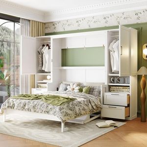 Juego de <span class=keywords><strong>Muebles</strong></span> para Apartamento Pequeño, Color Blanco, Ahorro de Espacio, <span class=keywords><strong>Muebles</strong></span> para Hotel y Condominio, Cama Vertical Plegable Tipo Murphy, Armario de Dormitorio Tamaño Queen - Product Image 2