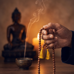 Traditional Sandalwood Buddhist Rosary Mala Beads-Riddhi Siddhi Brand Round Shape Natural Dark Golden Brown Color - Product Image 1