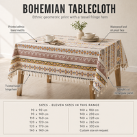 Nappe carrée/rectangulaire bohème imperméable Eloria, imprimé géométrique ethnique, résistante à l'huile, antidérapante, vente en gros OEM ODM