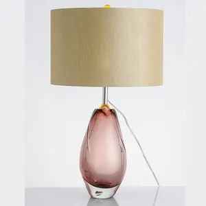 2022 New Blown Pink Glass Stoff bezug Home Schlafzimmer Vintage Crystal Bedside Home Goods Tisch lampen