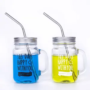 Glas Mason Jar 16Oz 480Ml Goedkope Custom Glazen Pot Met Handvat